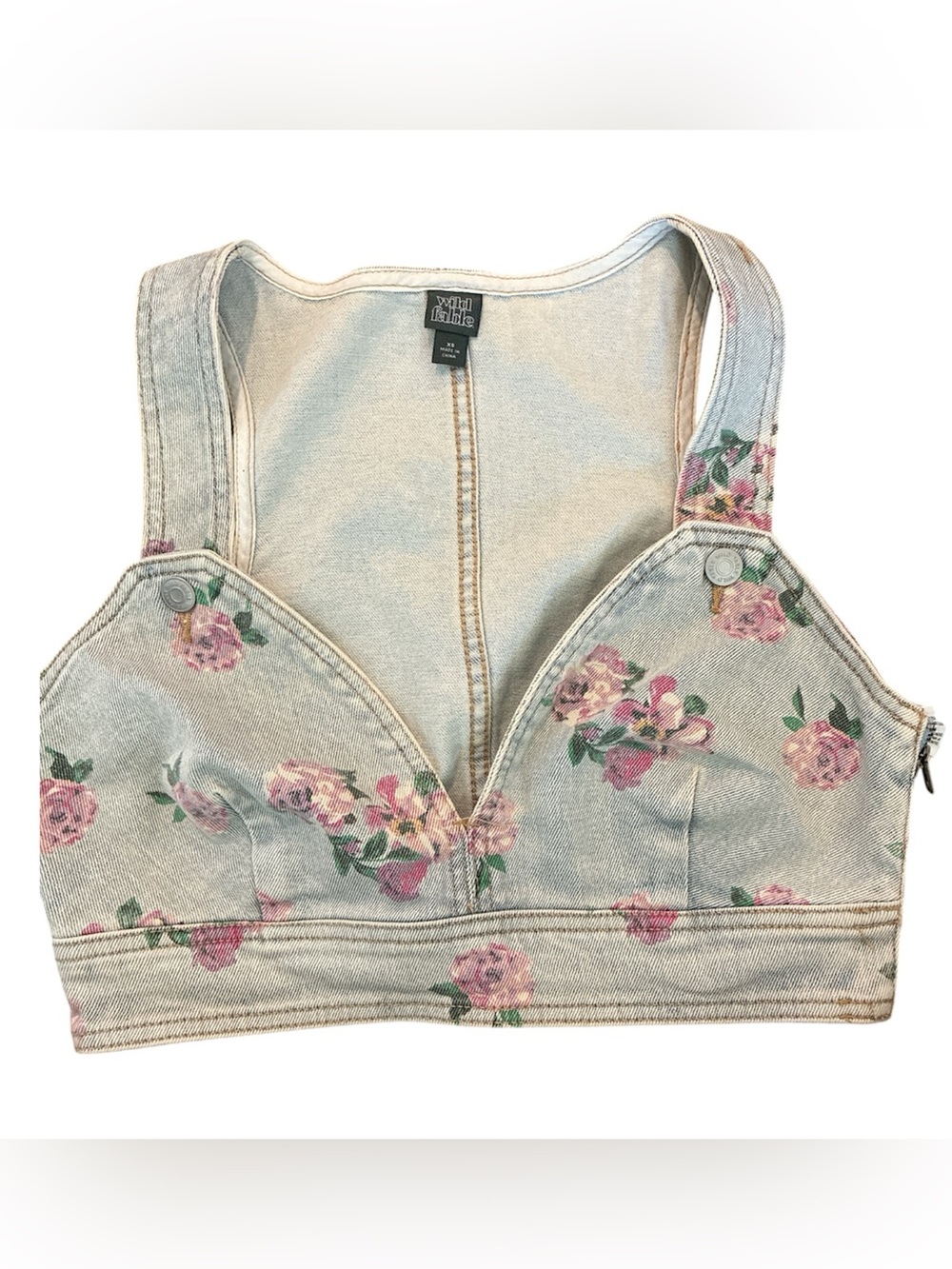 wild fable Floral Print Cream and Pink Cropped Tank Top